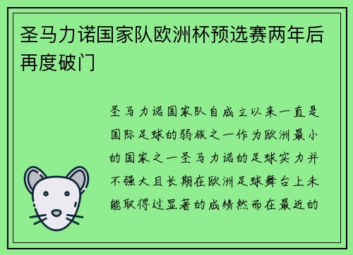 圣马力诺国家队欧洲杯预选赛两年后再度破门